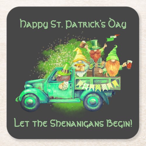 Happy St Patricks Day Let the Shenanigans Begin Square Paper Coaster