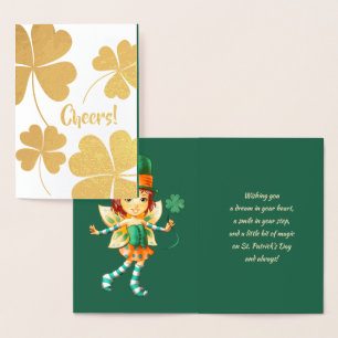 Happy St. Patrick's Day. Little Fairy Irish Girl Foil Card
