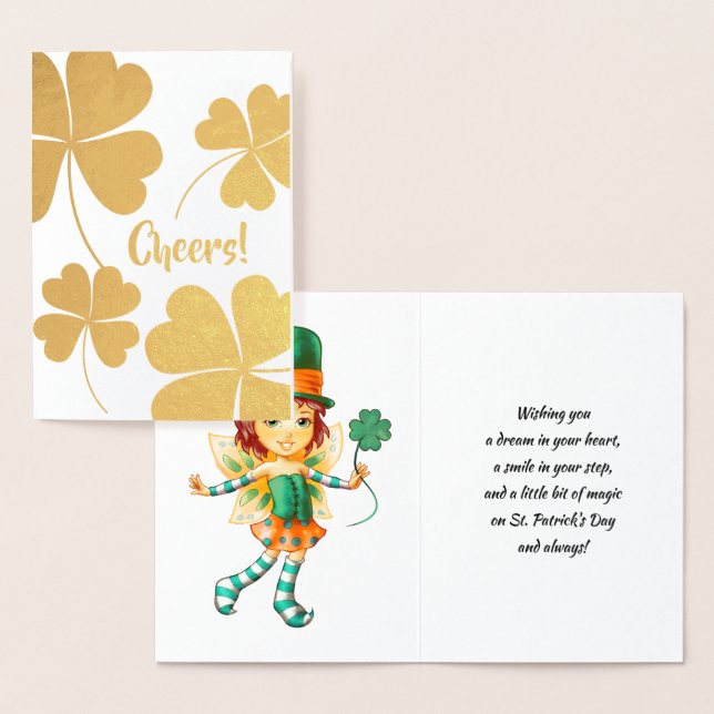 Happy St. Patrick's Day. Little Fairy Irish Girl Foil Card (Display)