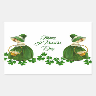 Happy St Patrick's Day Little Girl Lucky Shamrocks Rectangular Sticker