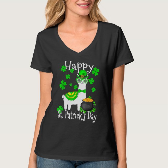 Happy St Patricks Day Llama Dad Mom Boy Girl Lucky T-Shirt (Front)