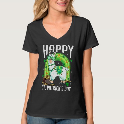 Happy St Patricks Day Llama Dad Mom Boy Girl Lucky T_Shirt