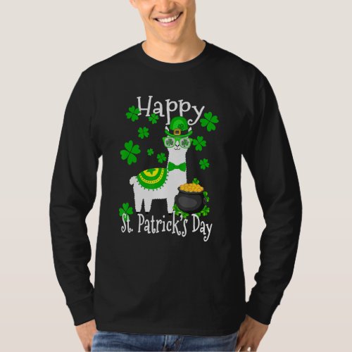 Happy St Patricks Day Llama Dad Mom Boy Girl Lucky T_Shirt