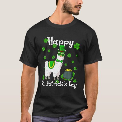 Happy St Patricks Day Llama Irish Shamrock Dad Mom T_Shirt