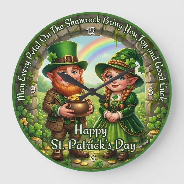 Happy St. Patrick's Day Luck Large Clock (Front)