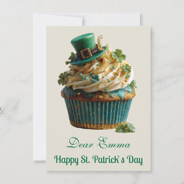 Happy St. Patrick's Day Lucky Cupcake Holiday Card (Front)