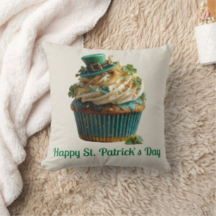 Happy St. Patrick's Day Lucky Cupcake Throw Pillow