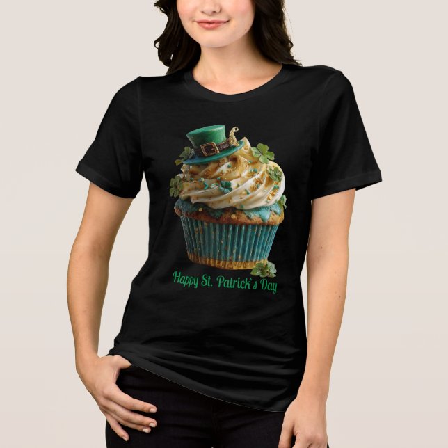Happy St. Patrick's Day Lucky Cupcake Tri-Blend Shirt (Front)
