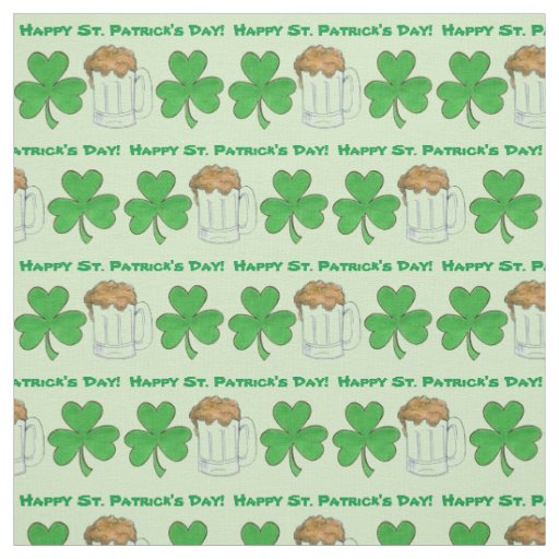 Happy St. Patrick's Day Lucky Green Shamrocks Beer Fabric