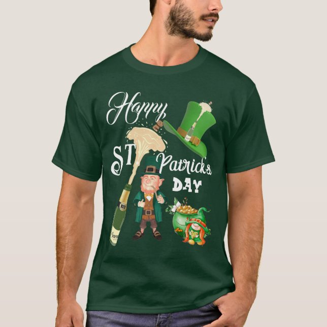 Happy St Patricks Day Lucky Hat Leprechaun Gold T-Shirt (Front)