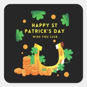 Happy St. Patricks Day -Lucky Irish Shamrock Square Sticker