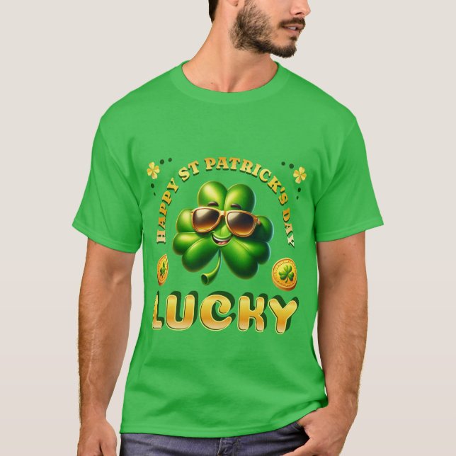 Happy St Patrick's Day Lucky Irish Shamrocks Coins T-Shirt (Front)