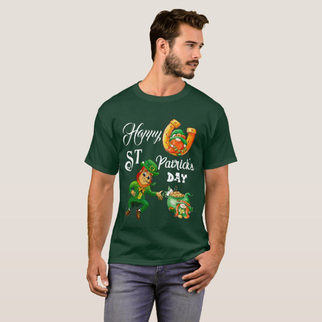Happy St Patricks Day Lucky Leprechaun Pot of Gold T-Shirt (Front Full)