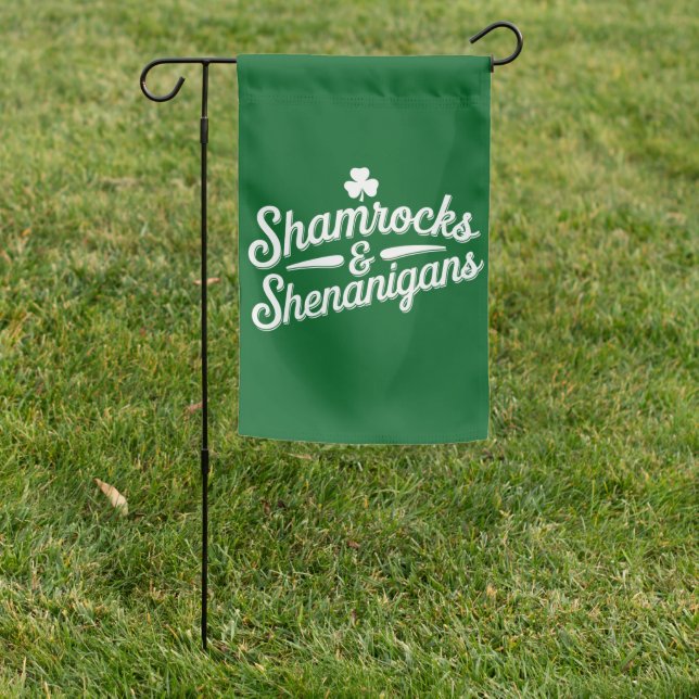 Happy St Patricks Day Lucky Shamrock&Shenanigans Garden Flag (In SItu)