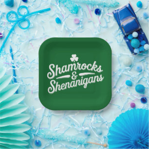 Happy St Patricks Day Lucky Shamrock&Shenanigans Paper Plates