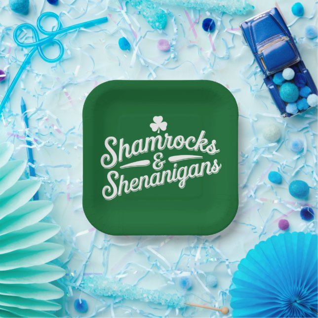 Happy St Patricks Day Lucky Shamrock&Shenanigans Paper Plates (Party)