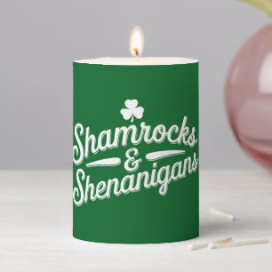Happy St Patricks Day Lucky Shamrock&Shenanigans Pillar Candle