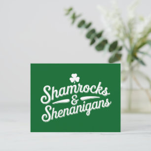 Happy St Patricks Day Lucky Shamrock&Shenanigans Postcard