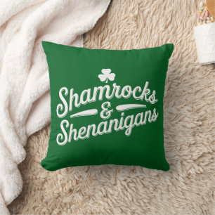 Happy St Patricks Day Lucky Shamrock&Shenanigans Throw Pillow