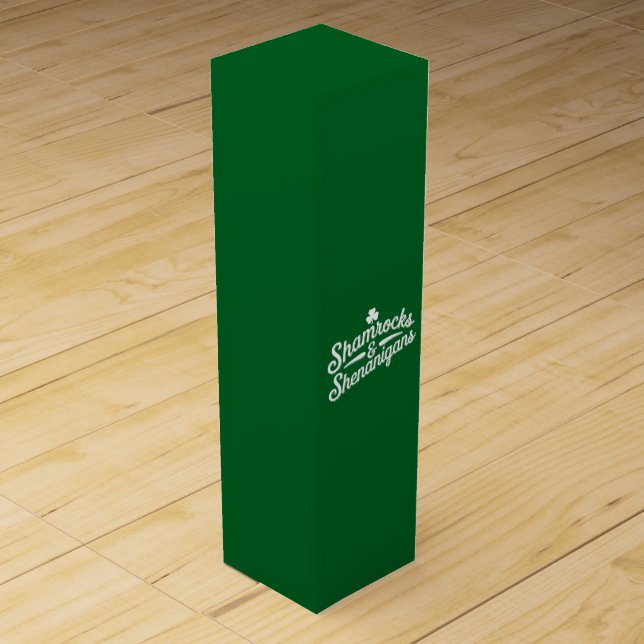 Happy St Patricks Day Lucky Shamrock&Shenanigans Wine Box (Front)