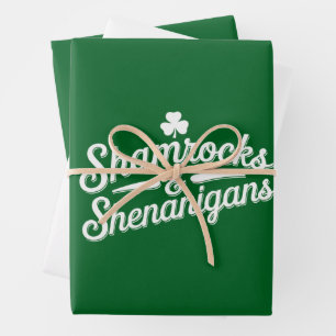 Happy St Patricks Day Lucky Shamrock&Shenanigans Wrapping Paper Sheets