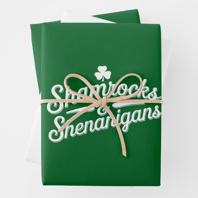 Happy St Patricks Day Lucky Shamrock&Shenanigans Wrapping Paper Sheets (In situ)
