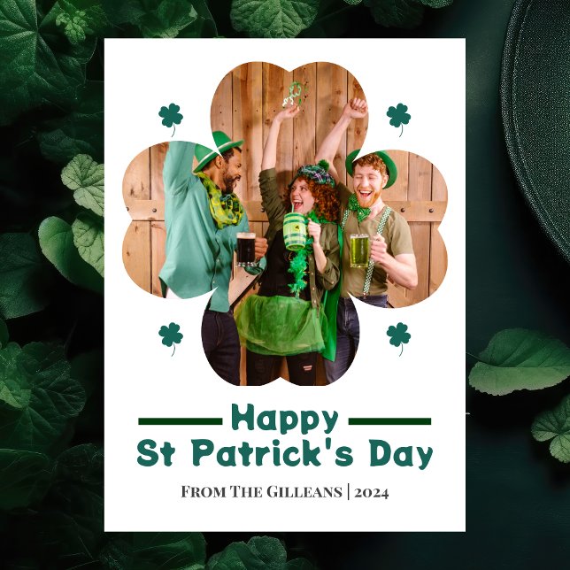 Happy St patricks day Lucky Shamrocks family photo Holiday Card (Creator Uploaded)