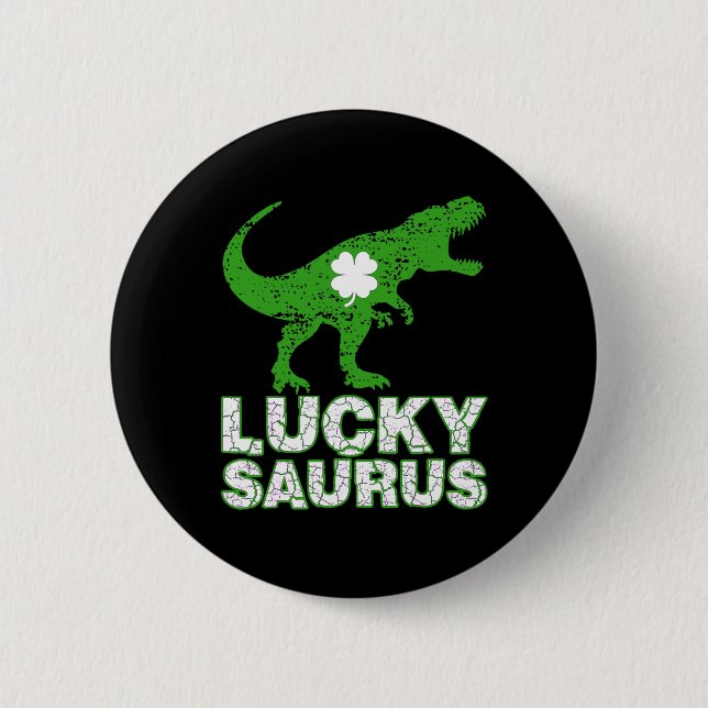Happy St Patricks Day Luckysaurus Dinosaur Shamroc Button (Front)