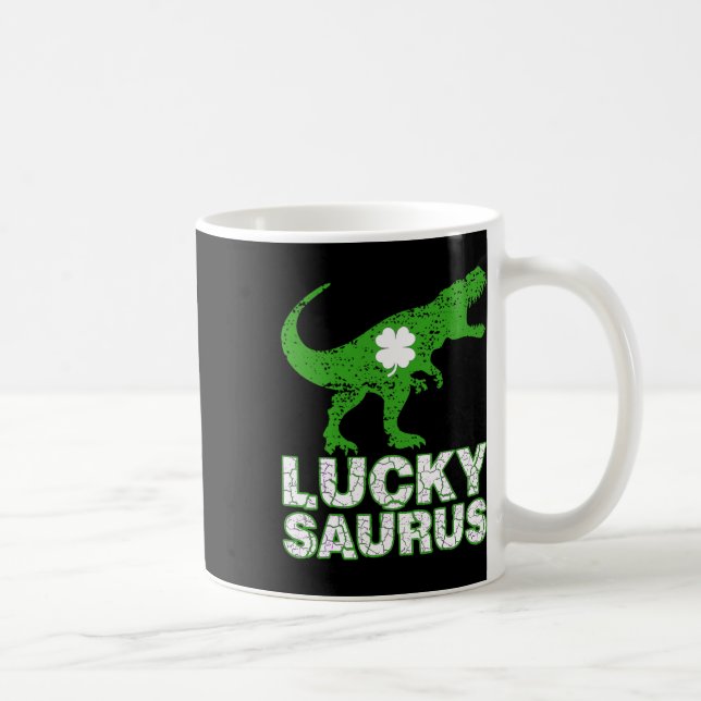 Happy St Patricks Day Luckysaurus Dinosaur Shamroc Coffee Mug (Right)