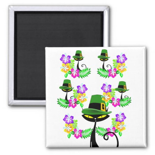 Happy St Patricks Day Magnets Cat Floral