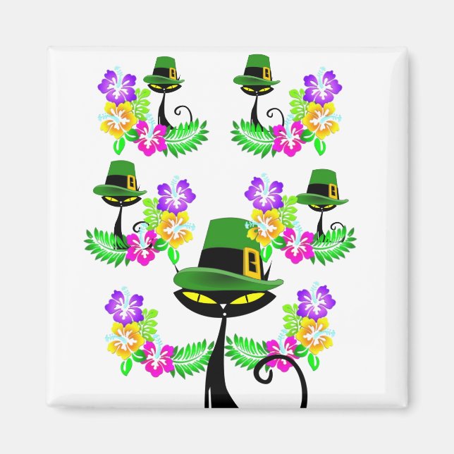 Happy St. Patrick's Day Magnets Cat Floral (Front)