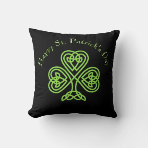 Happy St Patricks Day Modern Celtic Shamrock Throw Pillow