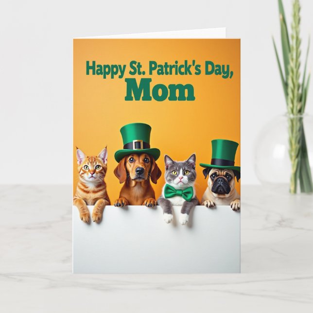 Happy St Patricks Day Mom Pets Card (Front)