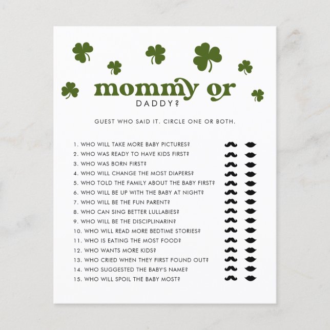 Happy St. Patrick's Day Mommy or Daddy (Front)