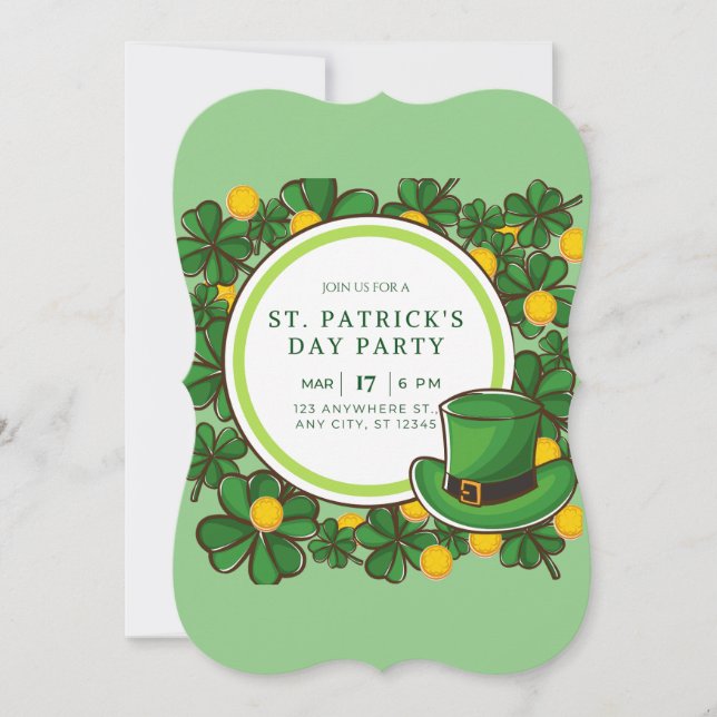 Happy St Patricks Day Party Leprechaun & Shamrocks Invitation (Front)