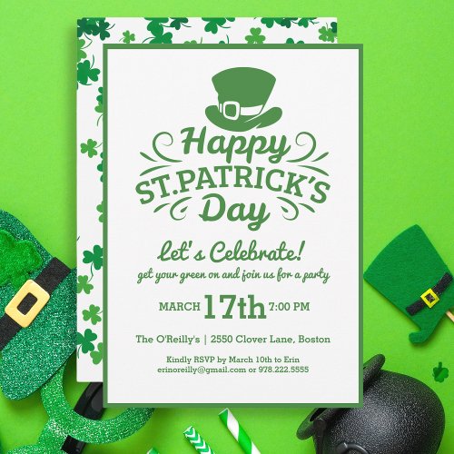 Happy St Patricks Day Party Leprechaun  Shamrocks Invitation