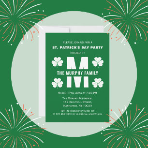 Happy St. Patrick's Day Party Monogram Family Name Invitation