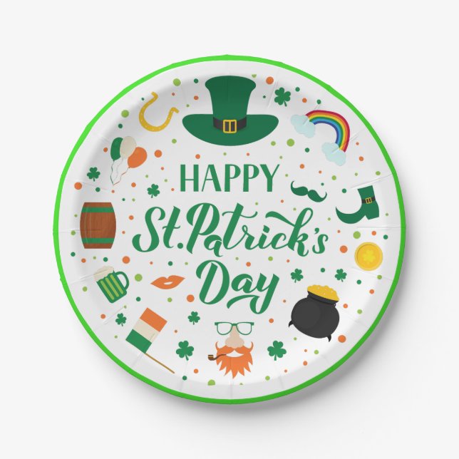 Happy St. Patrick's Day Party Paper Plates (Front)