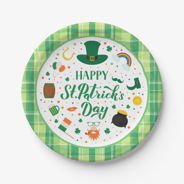 Happy St. Patrick's Day Party Paper Plates (Front)