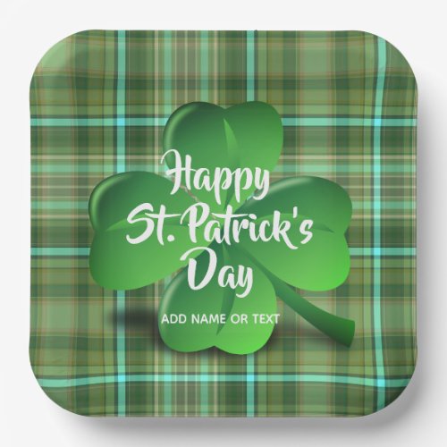 Happy St Patricks Day Party Shamrock Personalized Paper Plates