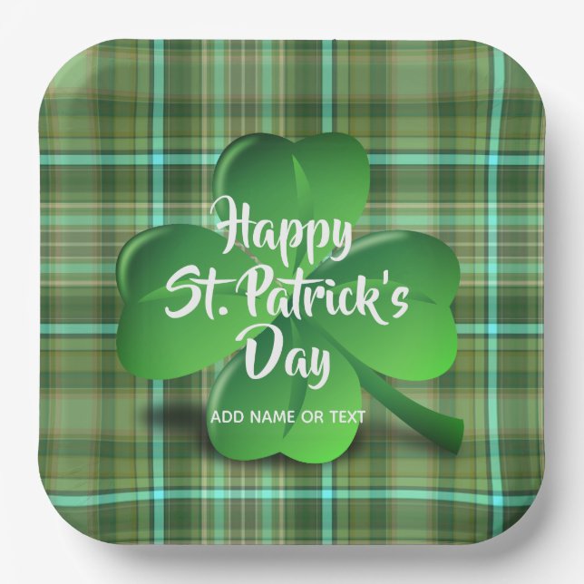 Happy St Patrick's Day Party Shamrock Personalized Paper Plates (Front)