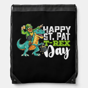 Happy St Patrick's Day Pat T Rex Dinosaur Drawstring Bag