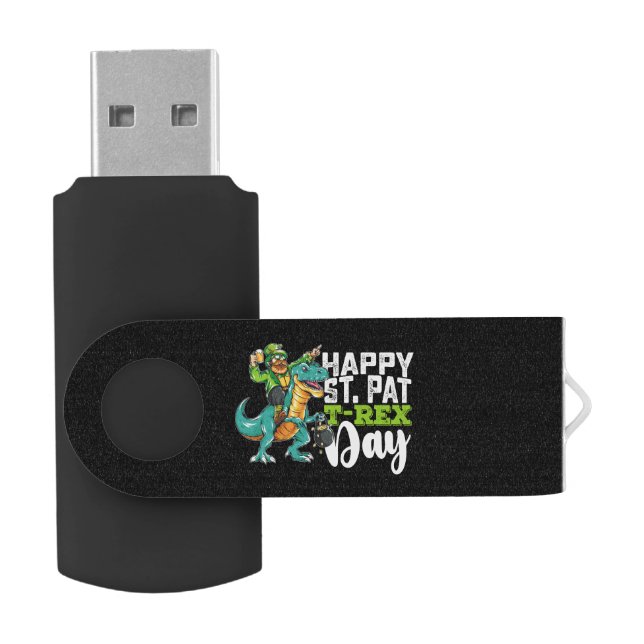 Happy St Patrick's Day Pat T Rex Dinosaur Flash Drive (Opened)