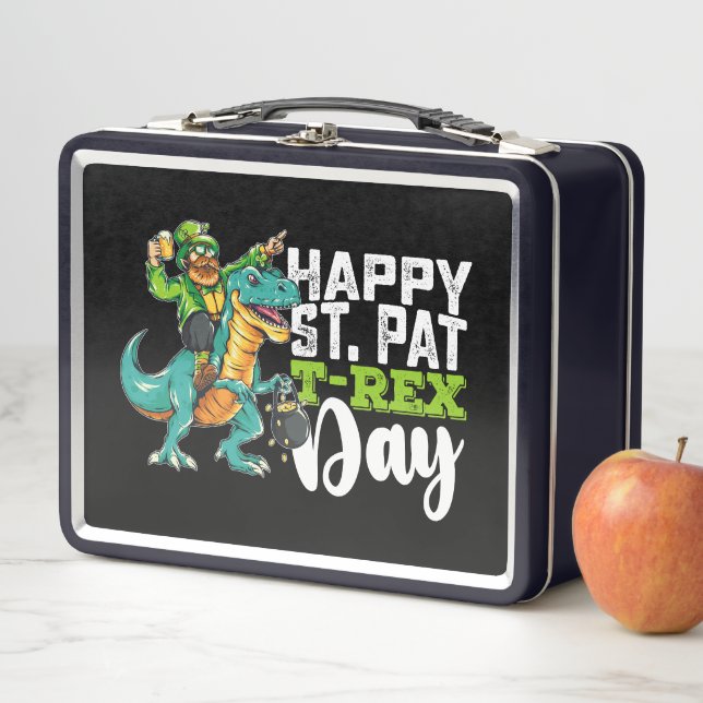 Happy St Patrick's Day Pat T Rex Dinosaur Metal Lunch Box (In Situ)