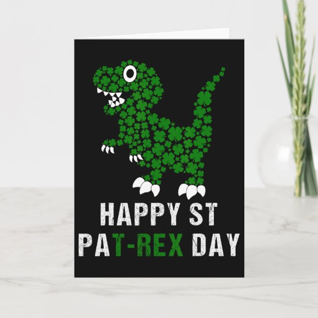 Happy St Patricks Day Patrex T-rex Dinosaur Funny  Card (Front)