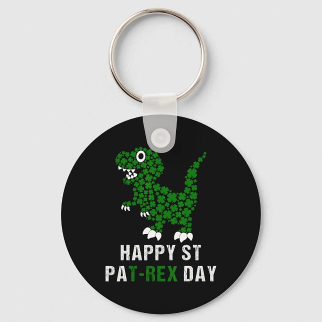 Happy St Patricks Day Patrex T-rex Dinosaur Funny  Keychain (Front)