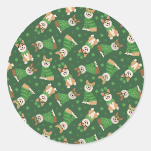 Happy St Patricks Day Pembroke Welsh Corgi Dogs Classic Round Sticker