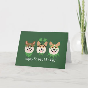 Happy St Patricks Day Pembroke Welsh Corgi Dogs Holiday Card