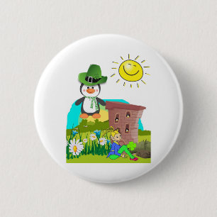 happy st. patrick's day penguin leprechaun button