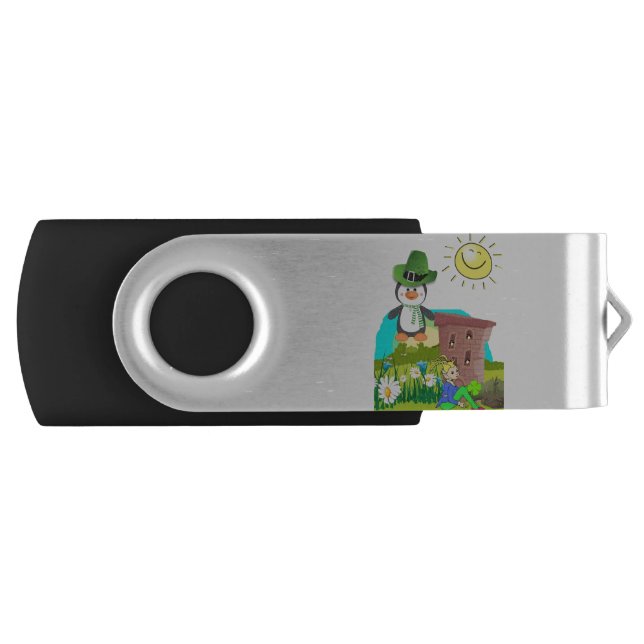 happy st. patrick's day penguin leprechaun flash drive (Front)